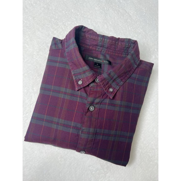 John Varvatos Plaid Long Sleeve Dress Button Down Preppy Shirt Mens Red Gray  L‎ - Picture 1 of 8